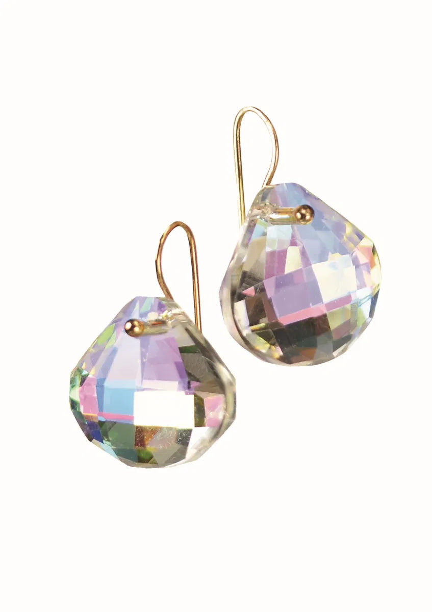 Hot Tomato Facetted Fan Iridescent Pewter Earrings