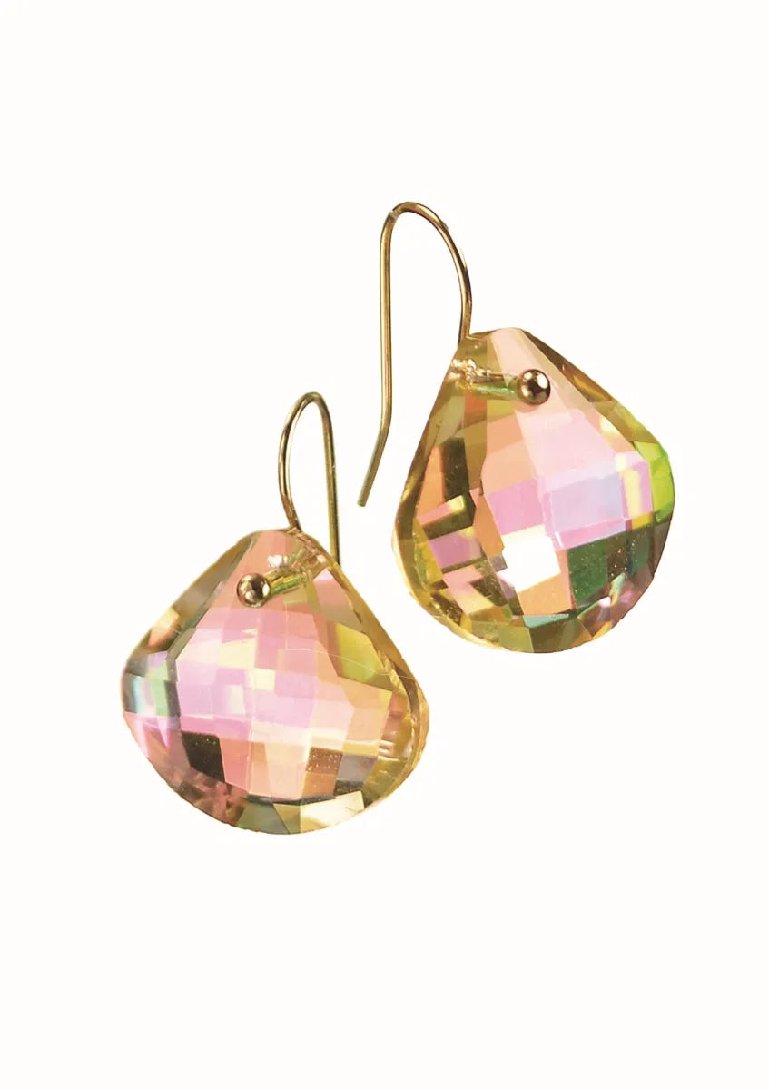 Hot Tomato Facetted Fan Iridescent Gold Earrings