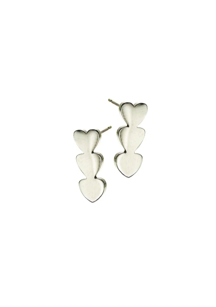 Hot Tomato Tryptich of Micro Hearts Silver Studs
