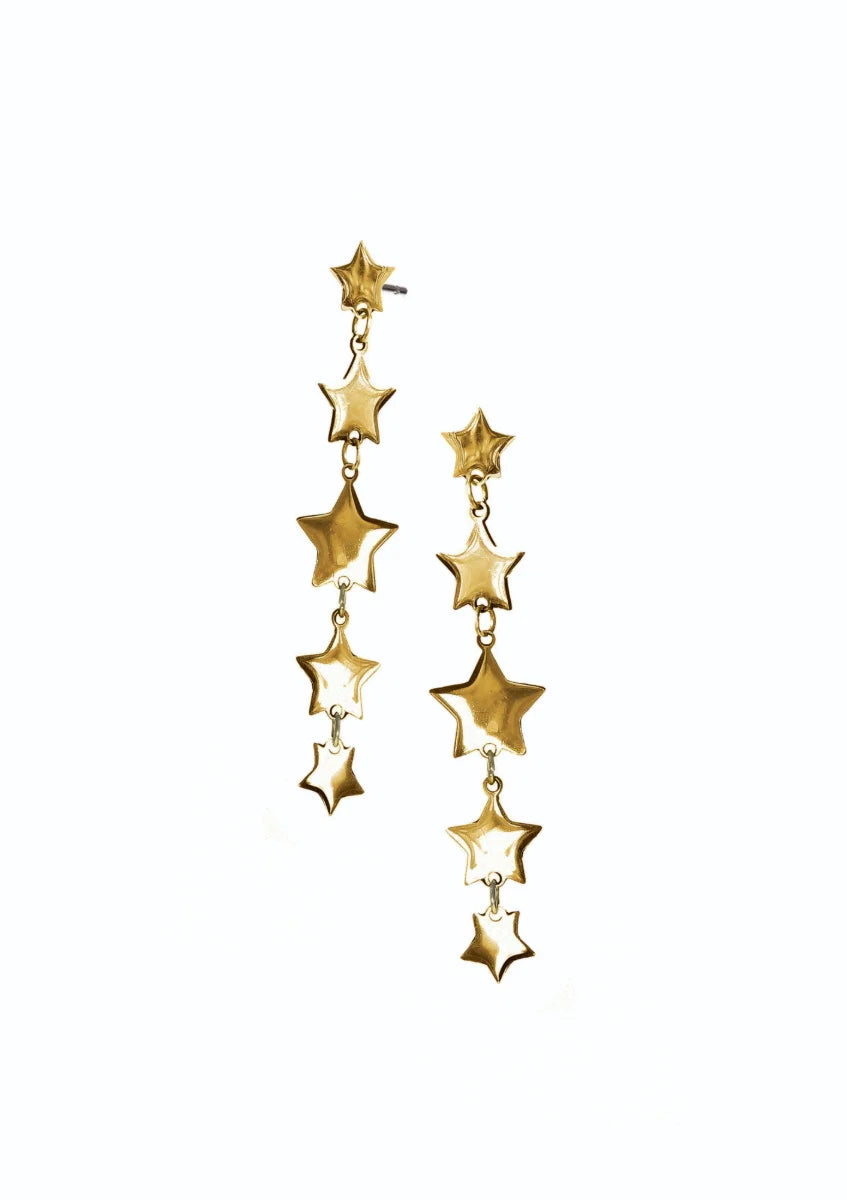 Hot Tomato Gold Stars in Alignment Drop Earrings
