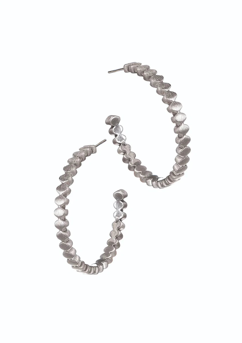 Hot Tomato Brushed Silver Cog Hoops