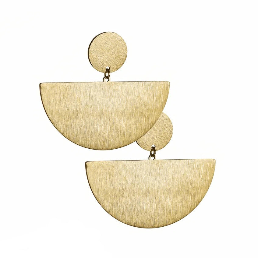 Hot Tomato Nefertiti Fans Brushed Gold Earrings