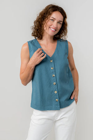 Lily & Me Petrol Allium Vest Plain Cotton Tencel