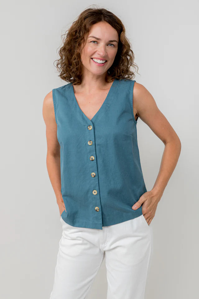 Lily & Me Petrol Allium Vest Plain Cotton Tencel