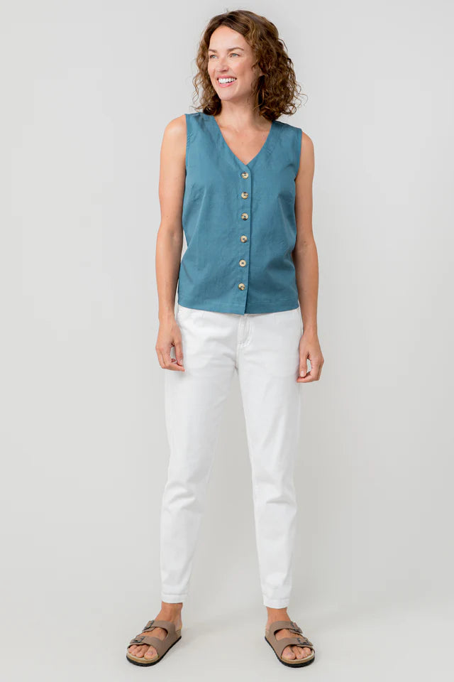 Lily & Me Petrol Allium Vest Plain Cotton Tencel