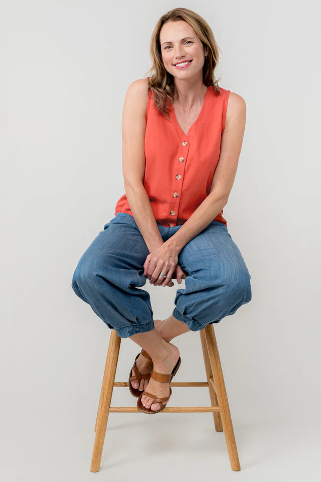 Lily & Me Cerise Allium Vest Plain Linen