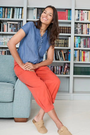 Lily & Me Earth Red Sail Trouser Plain Cotton Tencel