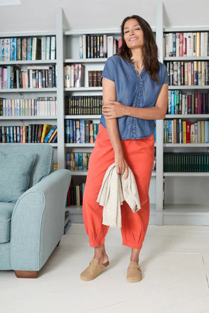 Lily & Me Earth Red Sail Trouser Plain Cotton Tencel