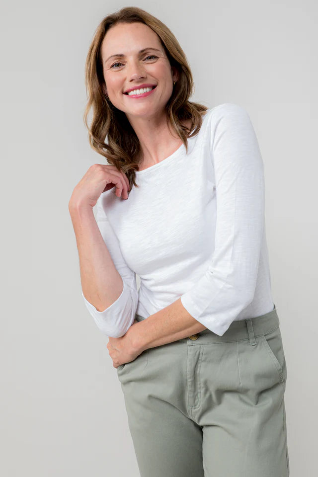 Lily & Me White Monica Top 3/4 Sleeve Plain