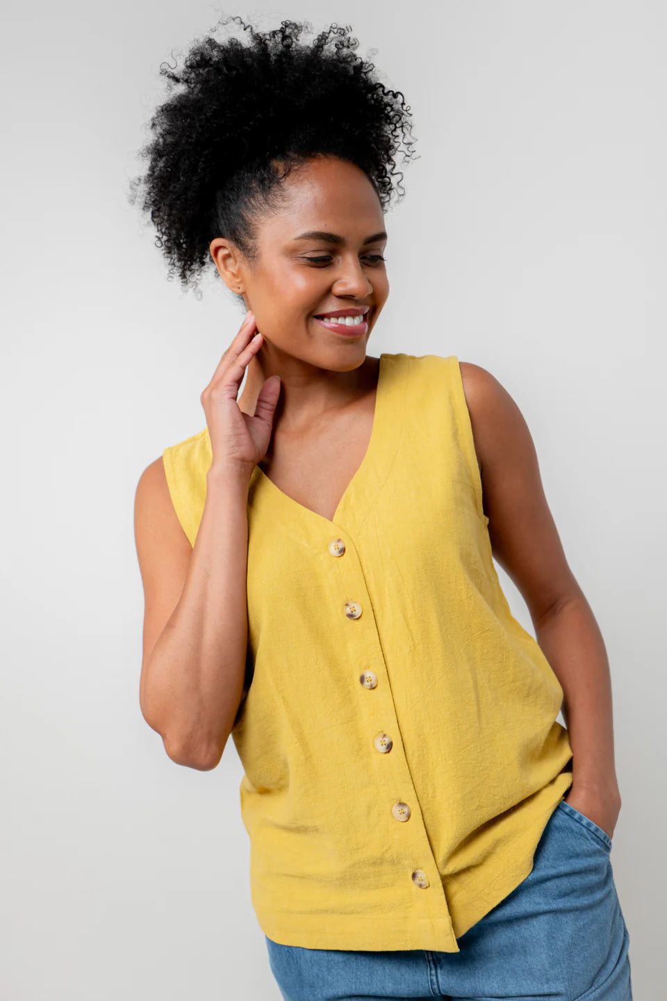 Lily & Me Ochre Allium Vest Plain Linen