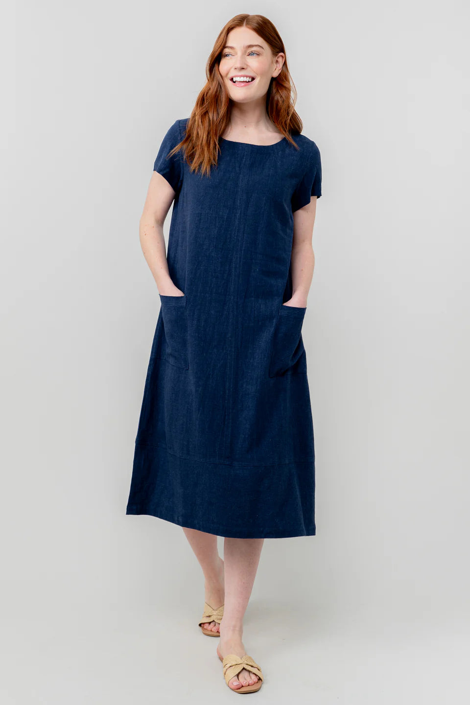 Lily & Me Navy Summer Breeze Linen Blend Midi Dress