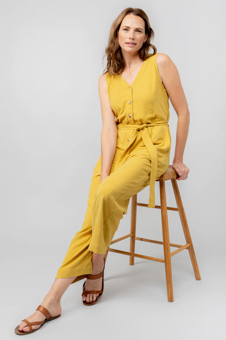 Lily & Me Ochre Linen Blend Allium Jumpsuit