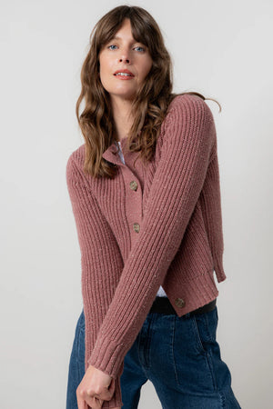 Lily & Me Antique Rose June Rib Cardigan Fleck Knit