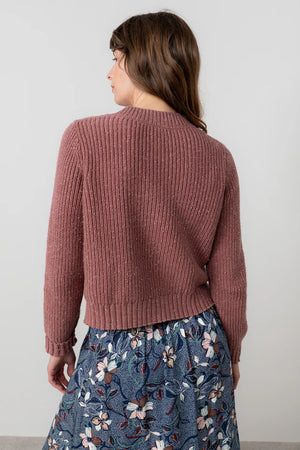 Lily & Me Antique Rose June Rib Cardigan Fleck Knit