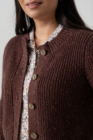 Lily & Me Chocolate June Rib Cardigan Fleck Knit