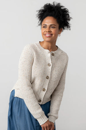 Lily & Me Ecru June Rib Cardigan Fleck Knit