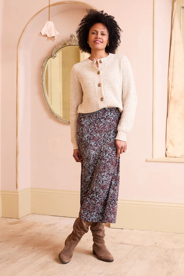 Lily & Me Ecru June Rib Cardigan Fleck Knit