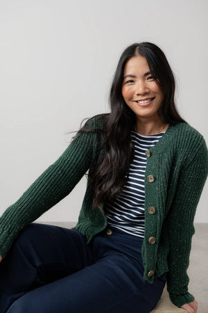 Lily & Me Pine Green June Rib Cardigan Fleck Knit