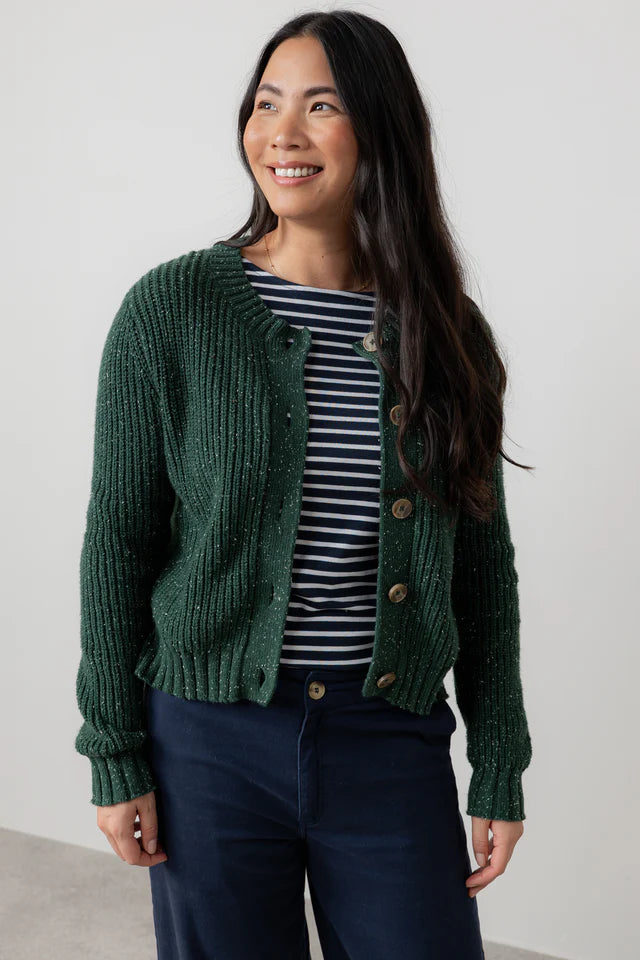 Lily & Me Pine Green June Rib Cardigan Fleck Knit