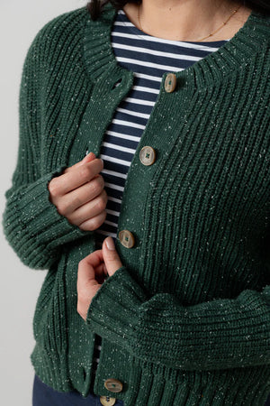 Lily & Me Pine Green June Rib Cardigan Fleck Knit