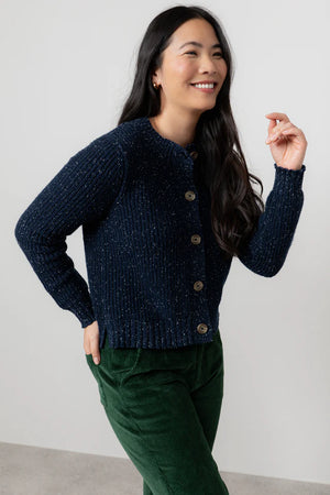 Lily & Me Navy June Rib Cardigan Fleck Knit