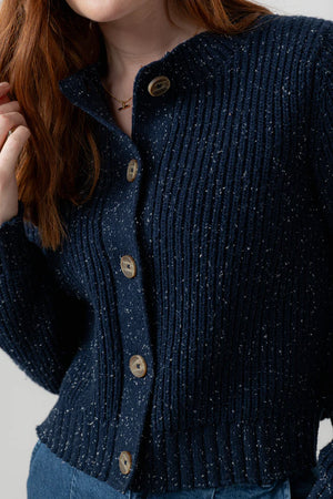 Lily & Me Navy June Rib Cardigan Fleck Knit