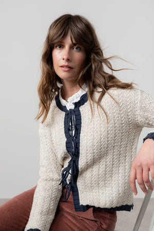 Lily & Me Ecru Navy Adelia Cardi Fleck Knit