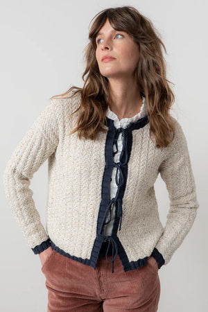 Lily & Me Ecru Navy Adelia Cardi Fleck Knit
