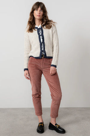 Lily & Me Ecru Navy Adelia Cardi Fleck Knit