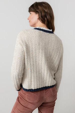 Lily & Me Ecru Navy Adelia Cardi Fleck Knit