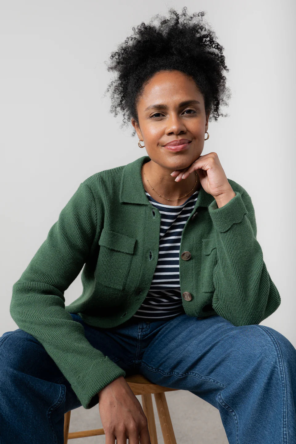 Lily & Me Pine Green Chestnut Knit Jacket Plain