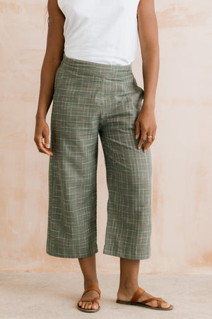 Lily & Me Green Checked Greta Cropped Trouser