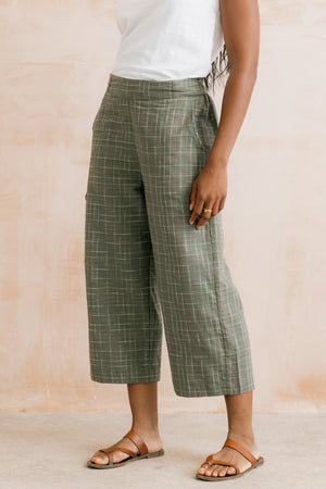 Lily & Me Green Checked Greta Cropped Trouser