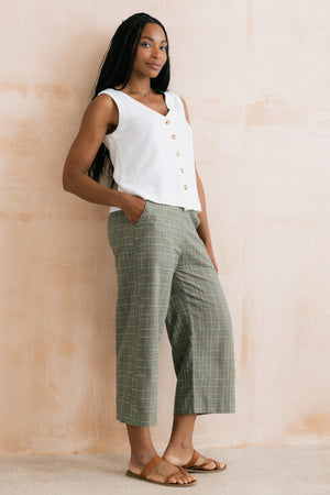 Lily & Me Green Checked Greta Cropped Trouser