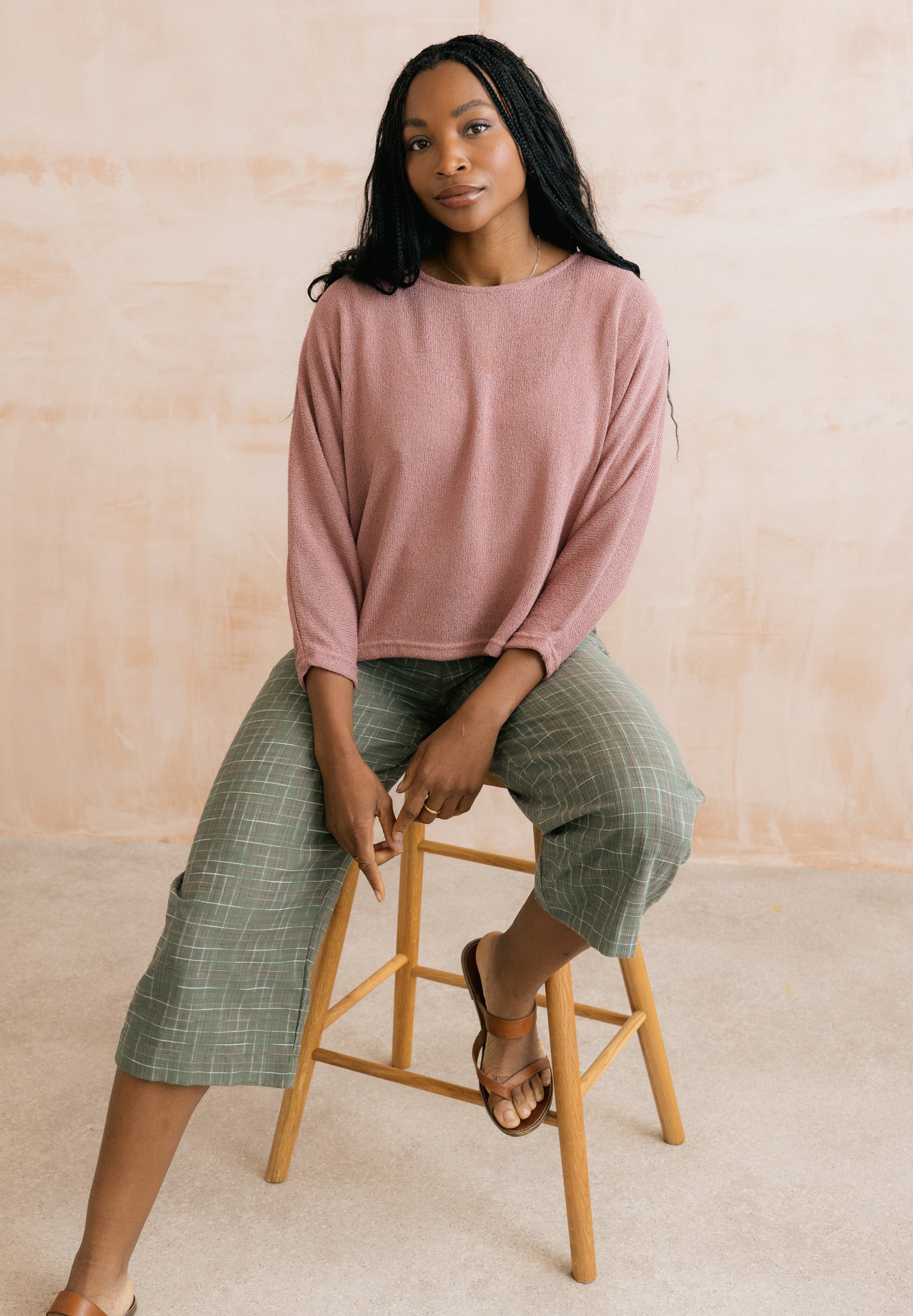 Lily & Me Green Checked Greta Cropped Trouser