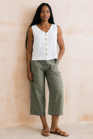 Lily & Me Green Checked Greta Cropped Trouser