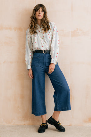 Lily & Me Flora Ecru Embroidered Striped Blouse