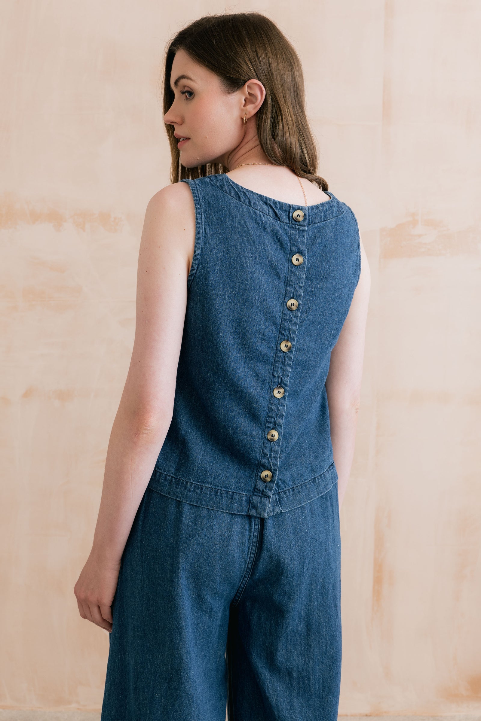 Lily & Me Blue Button Back Two Way Cora Vest