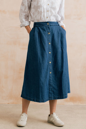 Lily & Me Holly Button Through Denim Midi Skirt