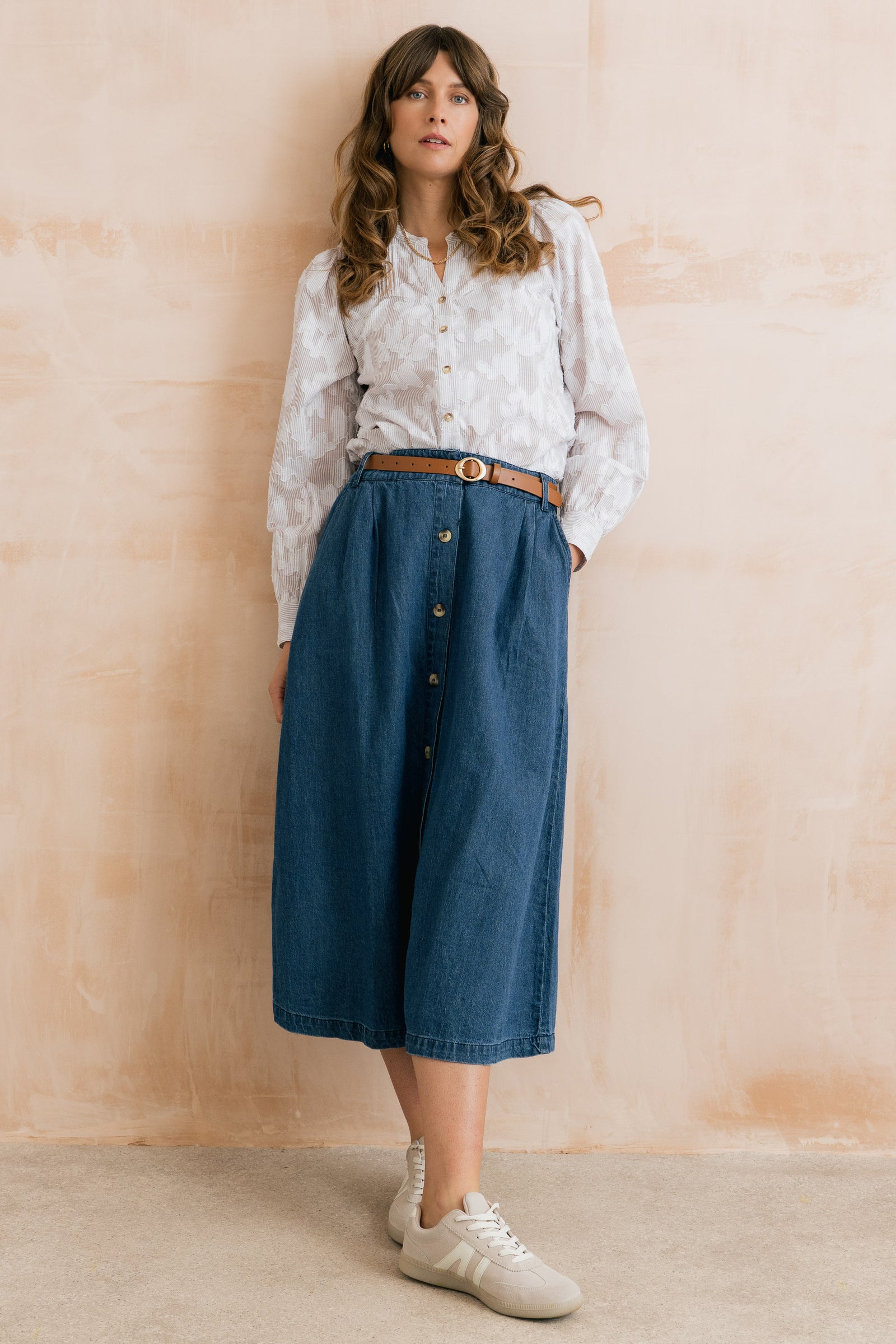 Lily & Me Holly Button Through Denim Midi Skirt