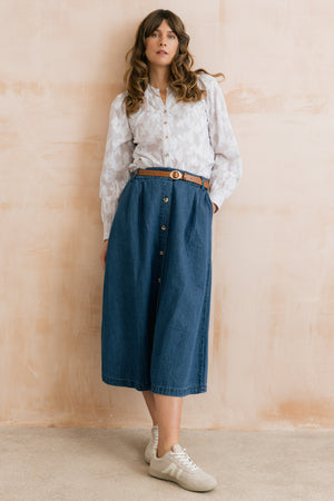 Lily & Me Holly Button Through Denim Midi Skirt