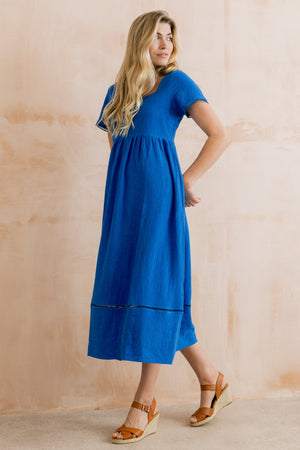 Lily & Me  Cobalt Iris Midi Dress Plain Linen