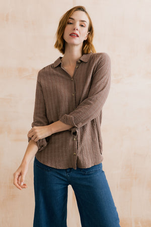 Lily & Me  Mocha Savannah Shirt Plain Seersucker