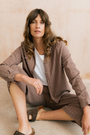 Lily & Me  Mocha Savannah Shirt Plain Seersucker