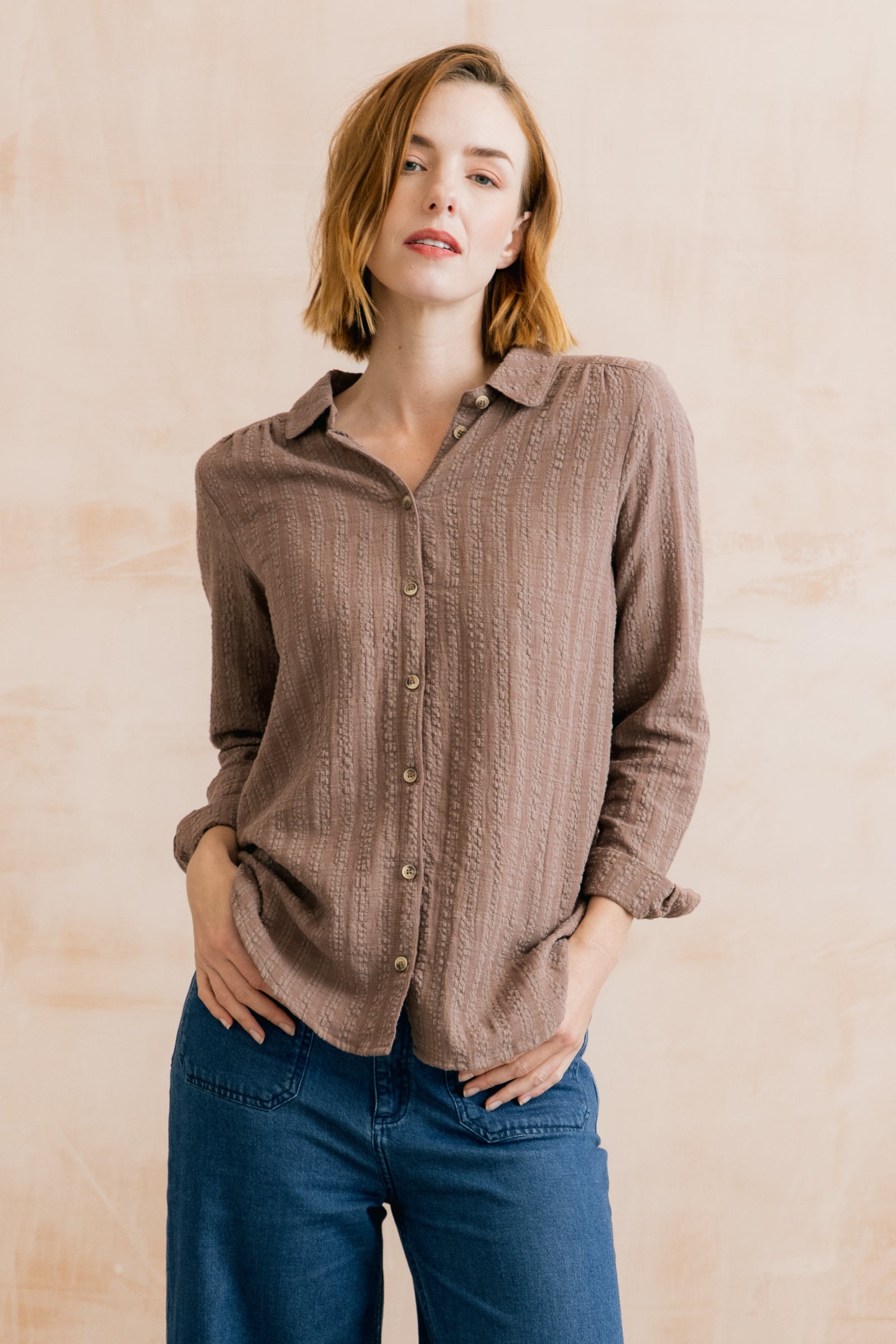 Lily & Me  Mocha Savannah Shirt Plain Seersucker