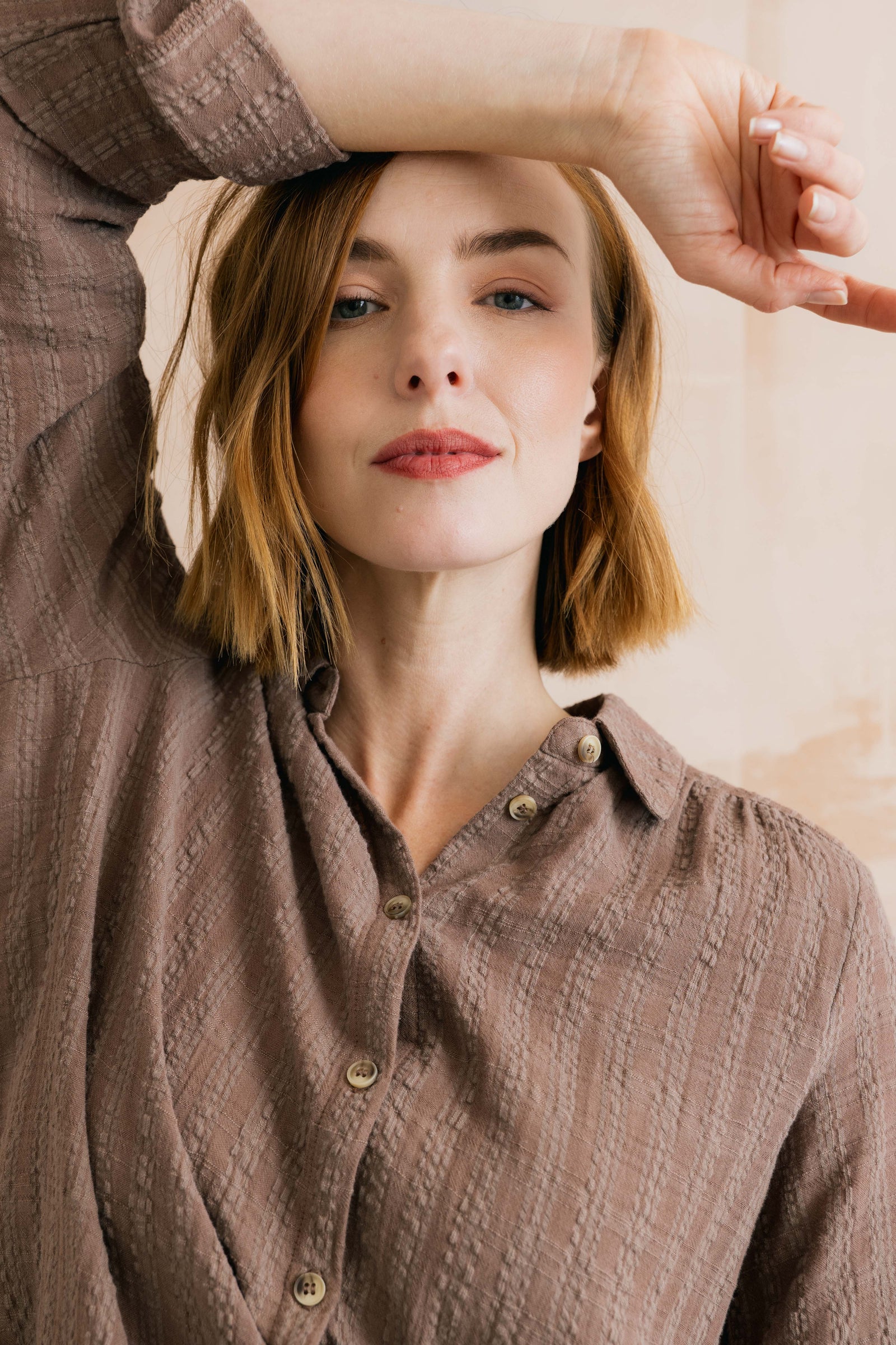 Lily & Me  Mocha Savannah Shirt Plain Seersucker