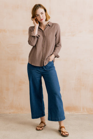 Lily & Me  Mocha Savannah Shirt Plain Seersucker