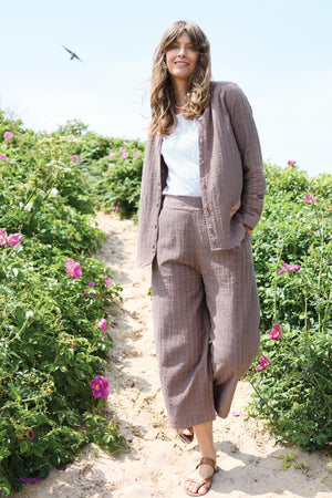 Lily & Me Mocha Drift Trousers Plain Seersucker