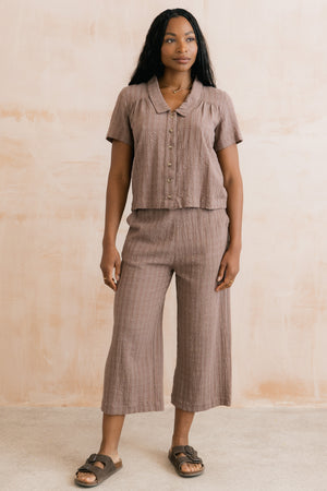 Lily & Me Mocha Drift Trousers Plain Seersucker