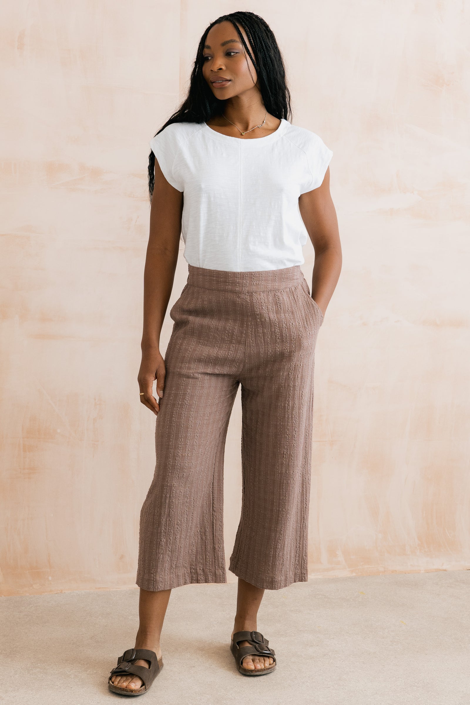 Lily & Me Mocha Drift Trousers Plain Seersucker